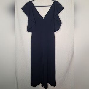 Badgley Mischka Navy Ruffle Sleeve Jumpsuit